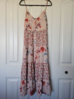 Xhilaration Pink Floral Button-Front Maxi Dress